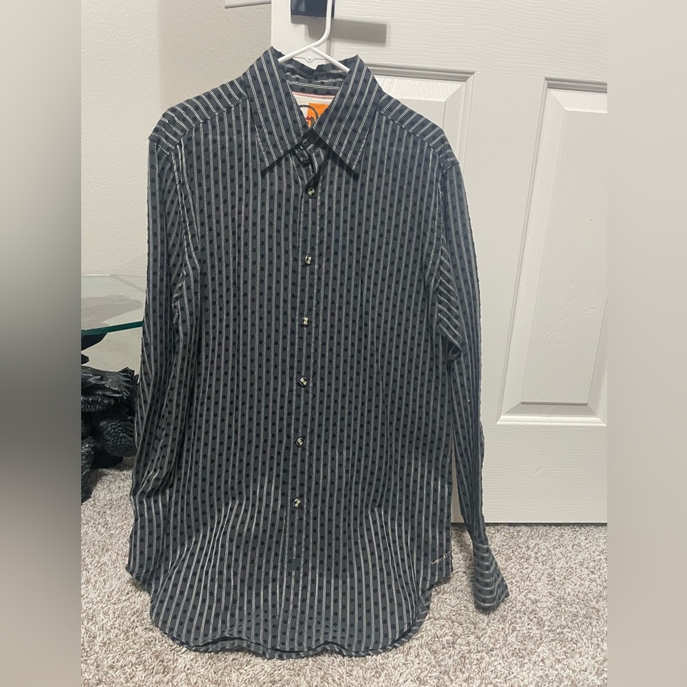Robert Graham Long Sleeve Button Up Stripped Shirt Dice Casino Themed Buttons XL